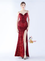 Spaghetti Straps Sequins Beading Prom Dress