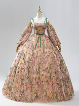 Champagne Long Sleeve Embroidery Prom Dress