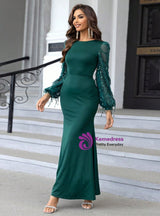 Fashion Contrast Mesh Lantern Sleeve Dress