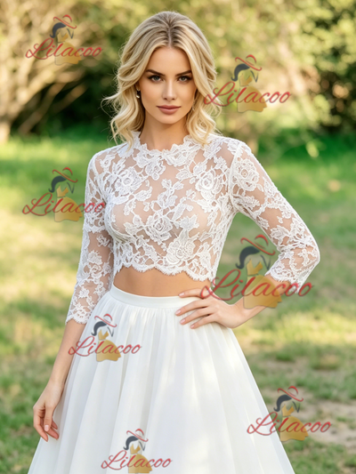 White Lace Long Sleeve Wedding Dress