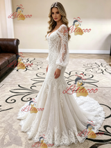White Mermaid Lace Long Sleeve Wedding Dress