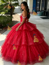 Red Off the Shoulsder Beading Quinceanera Dress