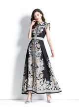 Lapel Sleeveless Printed Dress