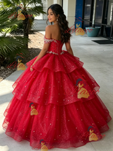Red Off the Shoulsder Beading Quinceanera Dress