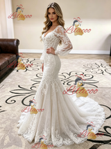 White Mermaid Lace Long Sleeve Wedding Dress