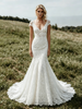 White Mermaid Lace V-neck Cap Sleeve Wedding Dress