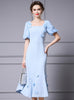 Puff Sleeve Flower Beading Mother Of The Bride Dress