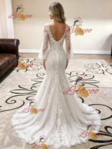 White Mermaid Lace Long Sleeve Wedding Dress