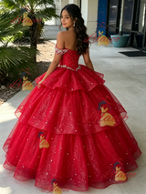 Red Off the Shoulsder Beading Quinceanera Dress