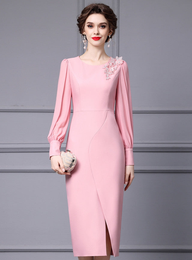 Pink Long Sleeve Mother Of The Bride Dress