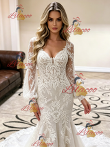 White Mermaid Lace Long Sleeve Wedding Dress