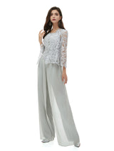 Gray Chiffon Lace 3 Piece Mother Of the Bride Dress