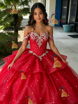 Red Off the Shoulsder Beading Quinceanera Dress