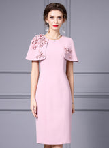 Red Scoop Neck Flower Mother Of The Bride Dress