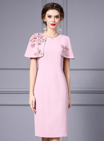 Red Scoop Neck Flower Mother Of The Bride Dress