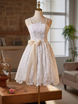 White Lace Straps Homecoming Dress