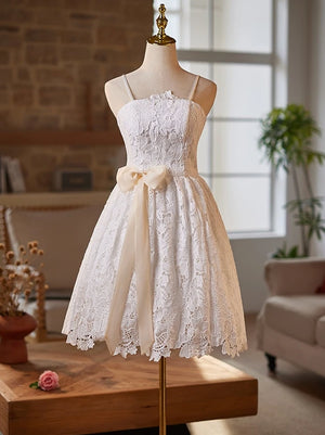 White Lace Straps Homecoming Dress