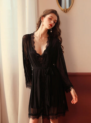 Sexy Lace Openwork Nightgown Suit