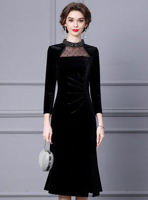 Black Velvet Beading Mother Of The Bride Dress