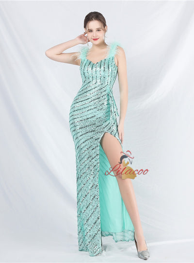 Sexy Mermaid Sequins Split Prom Dress
