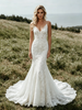 White Mermaid Lace Spaghetti Straps Wedding Dress