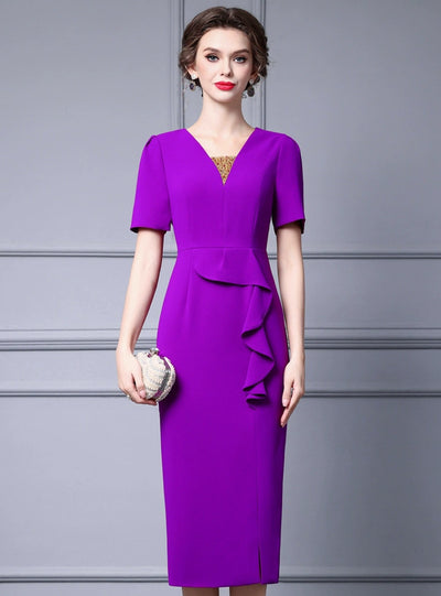 Purple V-neck Mother Of The Bride Dress