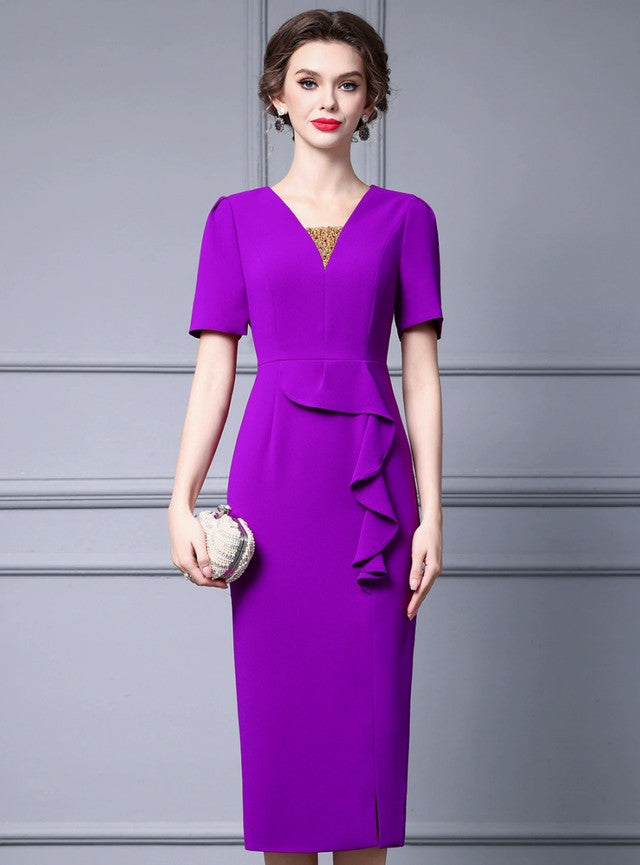 Purple V-neck Mother Of The Bride Dress