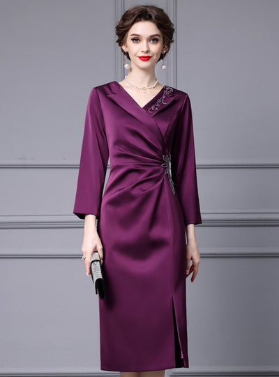 Burgundy Long Sleeve Mother Of The Bride Dress