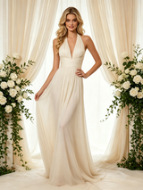 Ivory Chiffon Pleats Backless Pleats Wedding Dress
