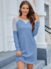 Waffle Splicing Long Sleeve Round Neck Long Dress