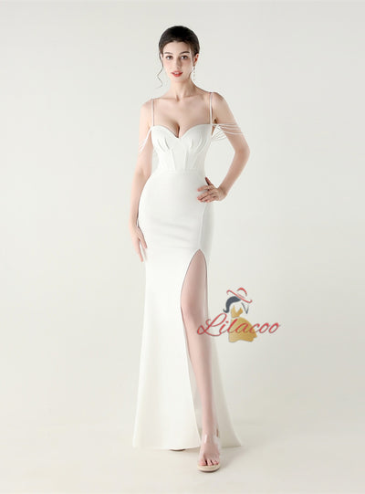 Mermaid Spaghetti Straps Split Bading Prom Dress