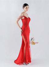 Mermaid Sequins Spaghetti Straps Appliques Prom Dress