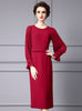 Burgundy Long Sleeve Pleats Mother Of The Bride Dress