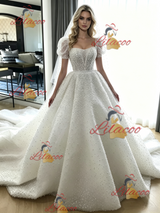 White Ball Gown Puff Sleeve Wedding Dress