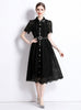 Lapel Crocheted Openwork Lace Dress