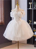White Tulle Lace Pleats Short Wedding Dress