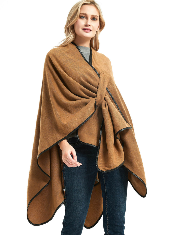 Split Shawl Buckle Leather Cloak