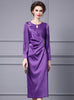 Purple Long Sleeve Appliques Mother of the Bride Dress