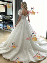White Ball Gown Puff Sleeve Wedding Dress