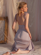 Casual Backless Solid Color Suspender Nightdress