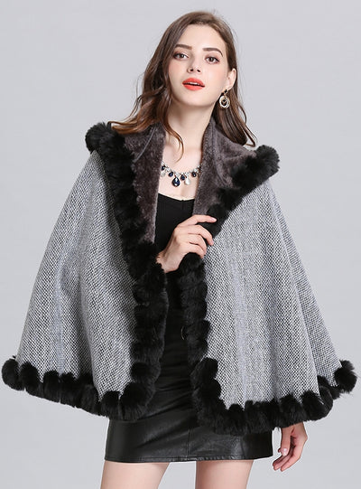 Wool Hooded Knitted Cardigan Shawl