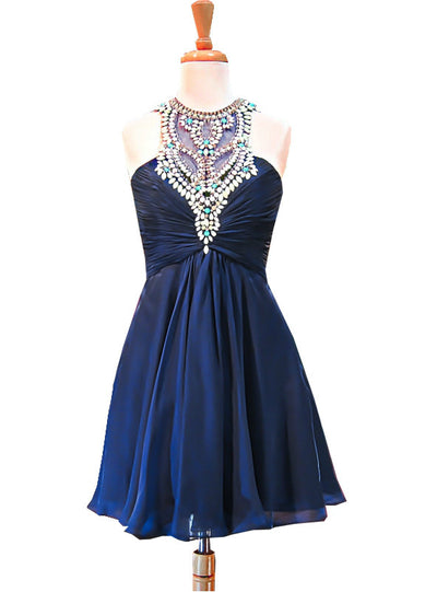Navy Blue Chiffon Short Homecoming Dress