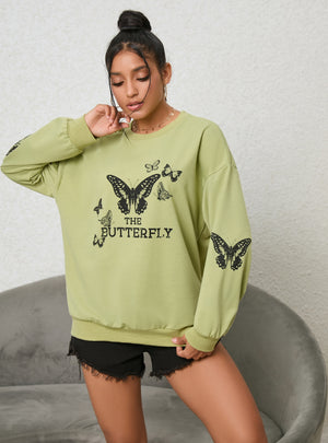 Butterfly Crewneck Printed Loose Top