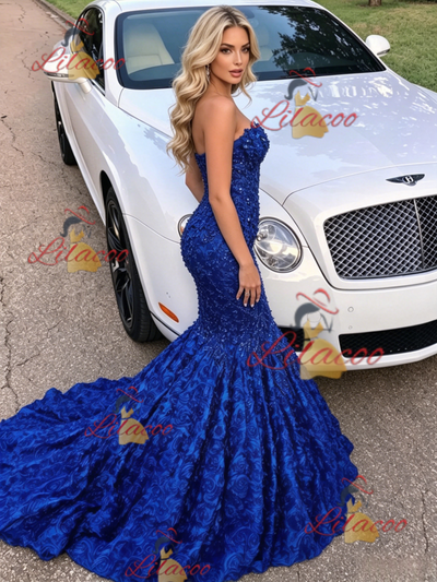 Navy Blue Mermaid Strapless Prom Dress