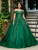 Green Tulle Off the Shoulder Appliques Quinceanera Dress