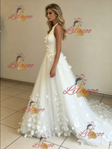 White Tulle Halter Butterfly Wedding Dress