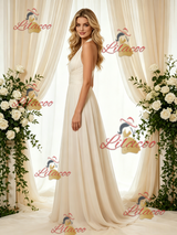 Ivory Chiffon Pleats Backless Pleats Wedding Dress