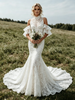 White Mermaid Lace High Neck Wedding Dress