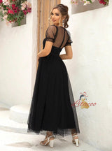 Tulle Puff Sleeve Long Party Dress