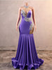 Purple Mermaid Halter Crystal Prom Dress